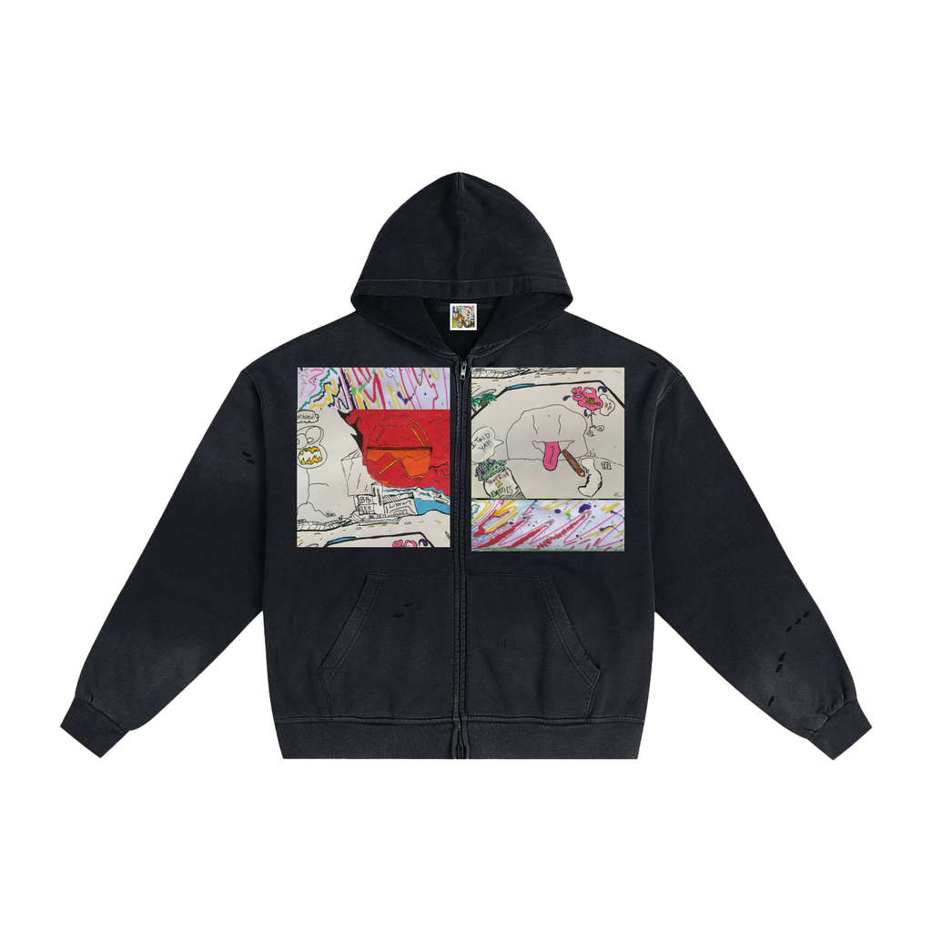 Hand-Frayed Sunfade Zip Hoodie