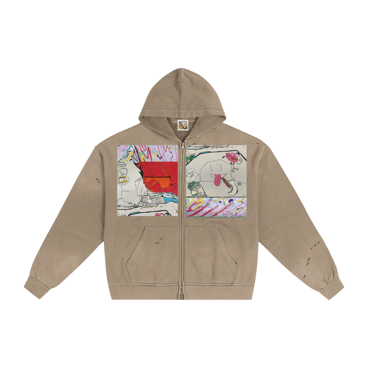 Hand-Frayed Sunfade Zip Hoodie